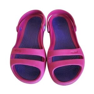 Crocs Cleo II Sandals Women Size 7 Pink Purple Strappy Comfort Slides Open Toe